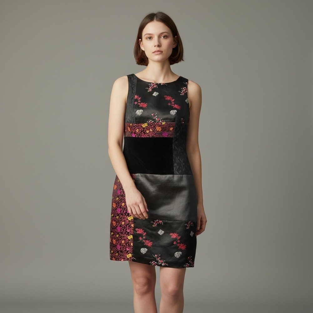 Patchwork Sheath Dress SZ 12 90s Vintage  Floral Brocade Velvet Whimsigoth
